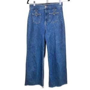 Veronica Beard Jeans Wide Leg Flare High Waist Denim Retro Frayed‎ Hem Size 25